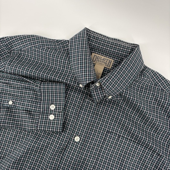 Duluth Pack Other - Duluth Trading Co Button Up Dress Shirt Men's L Dark Teal Blue Check Long Sleeve